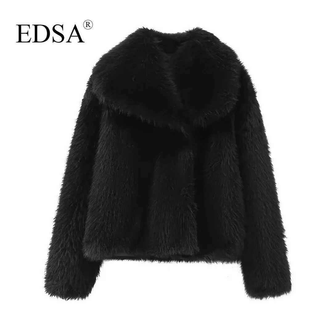 EDSA Women Fashion Faux Fur Jacket Vintage Turn-Down Collar Long Sleeve Coat Autumn Winter Woman Elegant StreetwearT251201