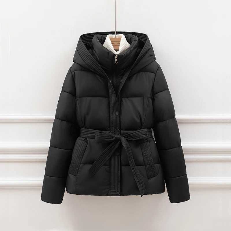 New Winter Slimming Ort Down Cotton Jacket Womens Thiened Coat with Hood Dstring Waist Sli Parkas Outerwear for Ladies ClothingT251201