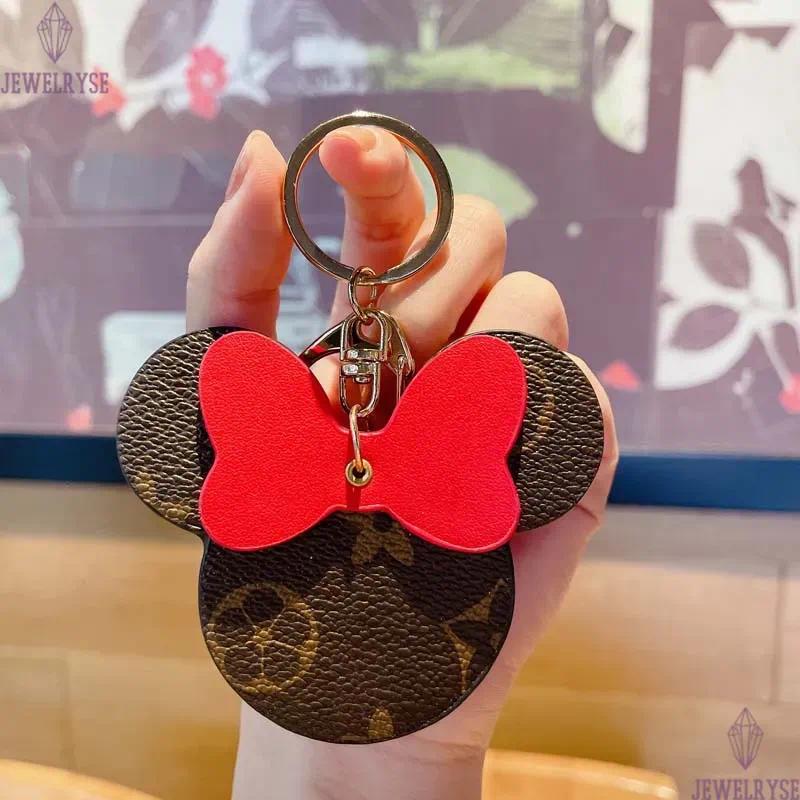 Brown Flower Keychains Rings Cartoon PU Leather Bow Mouse Gold Car Keyrings Holder Cute Bag Pendant Charms Fashion Design Jewelry Gifts Key Chains Acc