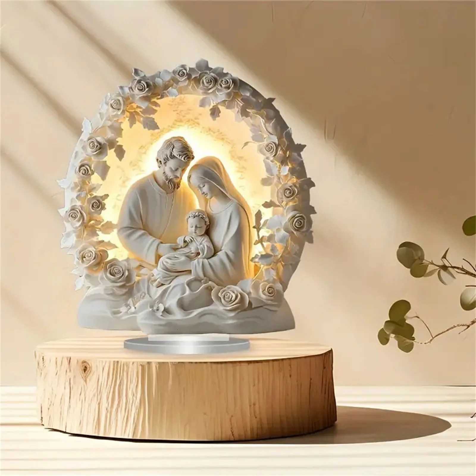 Small Nativity Scene Holly Family Figurine Table Sign Religious Decoration for He H251129