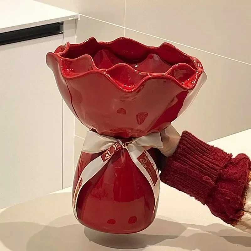 Ceramic Vase Rose Flower Shaped Vase Desk Decorati Flowers Bouquet for He Girding Decorative Floral Vases Ro Aesthetic Decor Y251201