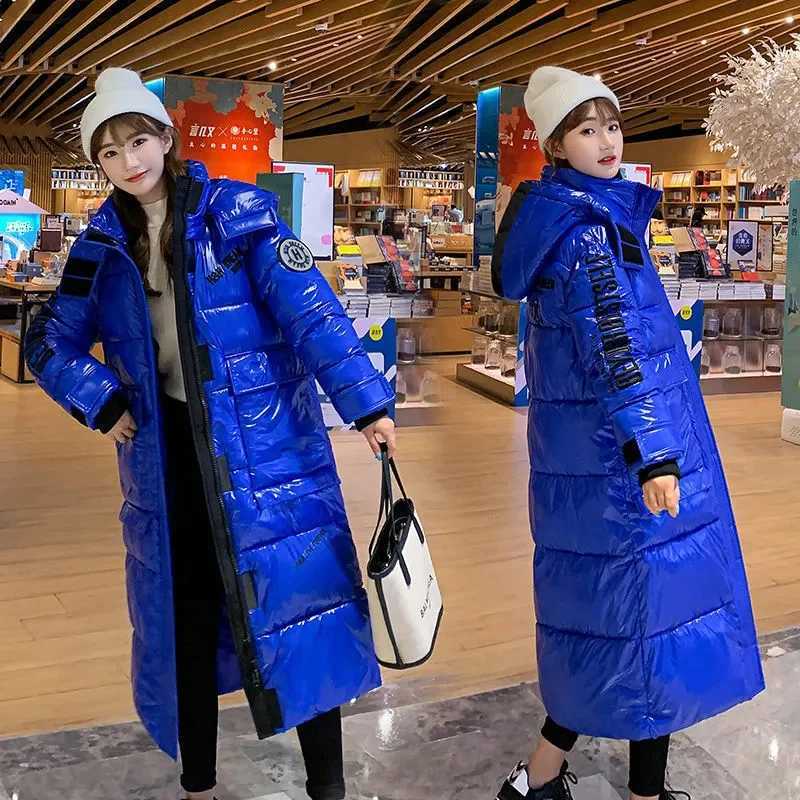 Black Glossy Parker Female Warm Winter Thicken Down cotton Jacket Windproof Rainproof Womens Hooded Coat Casual Long OvercoatT251201