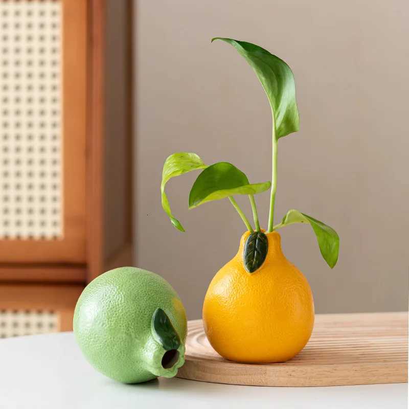 Orange Vase Ceramic Vase Pelo Simated Fruit Ornaments Hydroponic Flowerpot He Decoration Accessories Flowervase Y251201