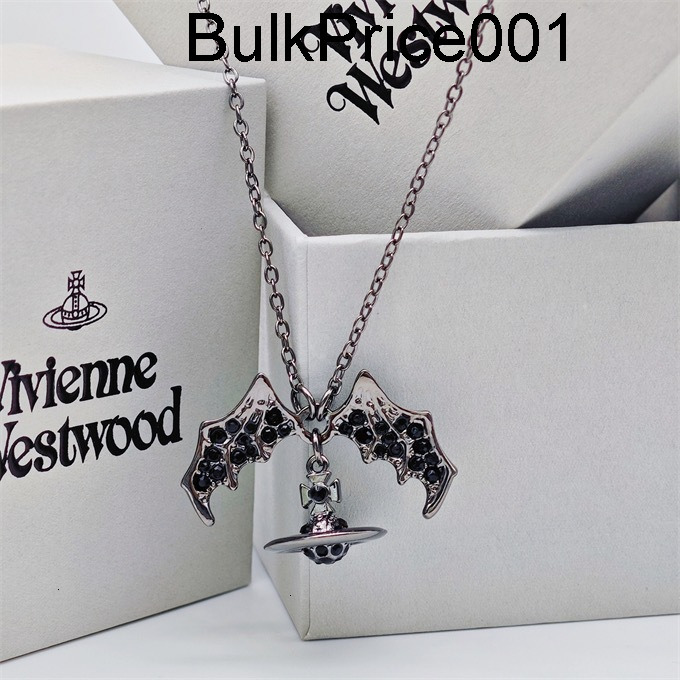 viviane Vivienme viviennen viviennely west wood Western Empress Dowager Black Bat 3d Saturn Necklace Classic Punk Planet Pendant Original Reproduction ONI8
