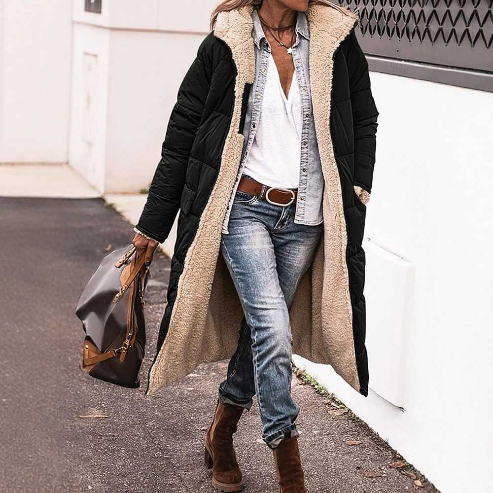 2025 Winter Fashion Coats Womens Cozy Plain Long Sleeve Jacket For Women Hooded Fleece Lining Side Pockets Casual Clothes WearT251201