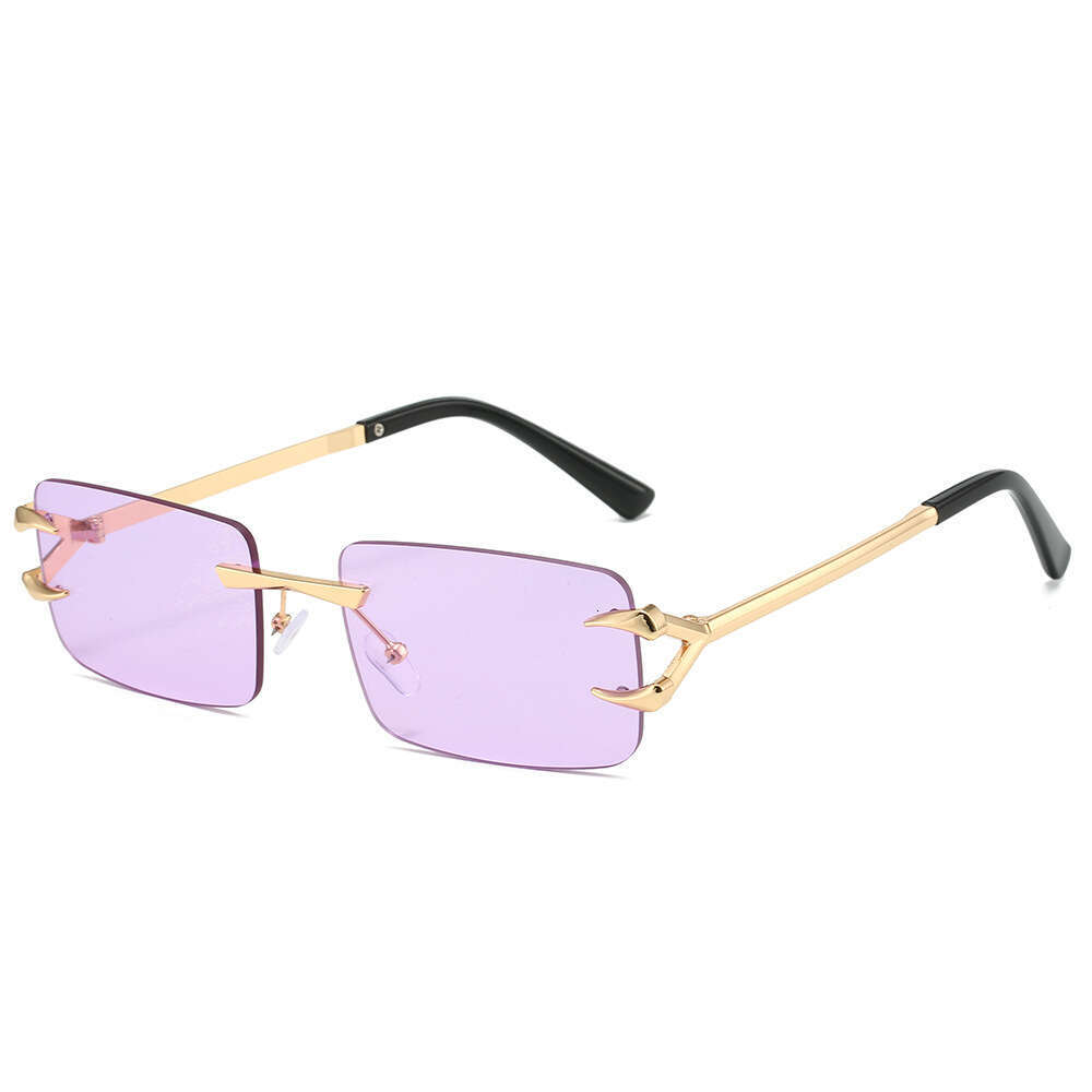 2024 Cross-Border New Frameless Fashion Brand Designer Simple Square Rimless Ocean Color Sunglasses