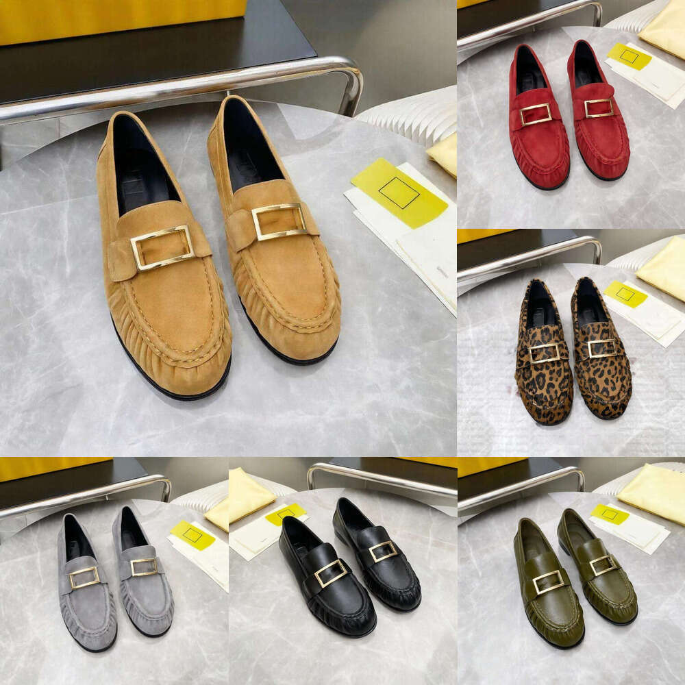Womens Luxury mules Classic Suede Retro low heel shoes Leopard print black Outdoor hiking sports shoe Oxfords designer Baguette Round toe pleated Leather loafers