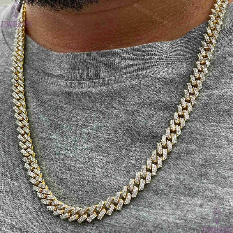 necklace moissanite chain 22inches Mens Real Gold Hip Hop Vvs Diamond Prong Set 10k Gold Cuban Link