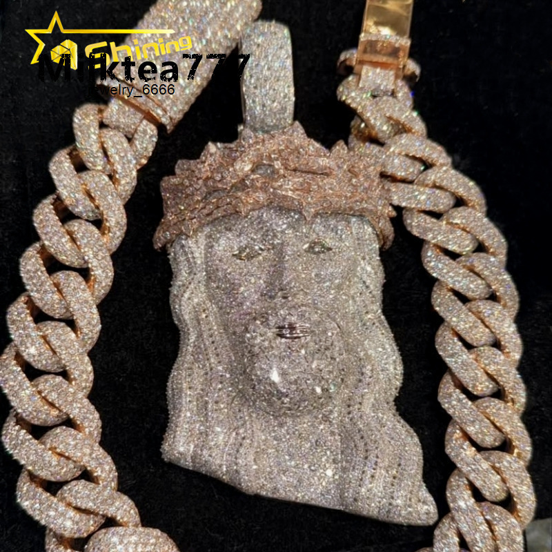 Hip Hop Jewelry 925 Silver Fully Moissanite Jesus Pendant High Quality Custom Moissanite Pendant Men Iced Out Charms Pendant