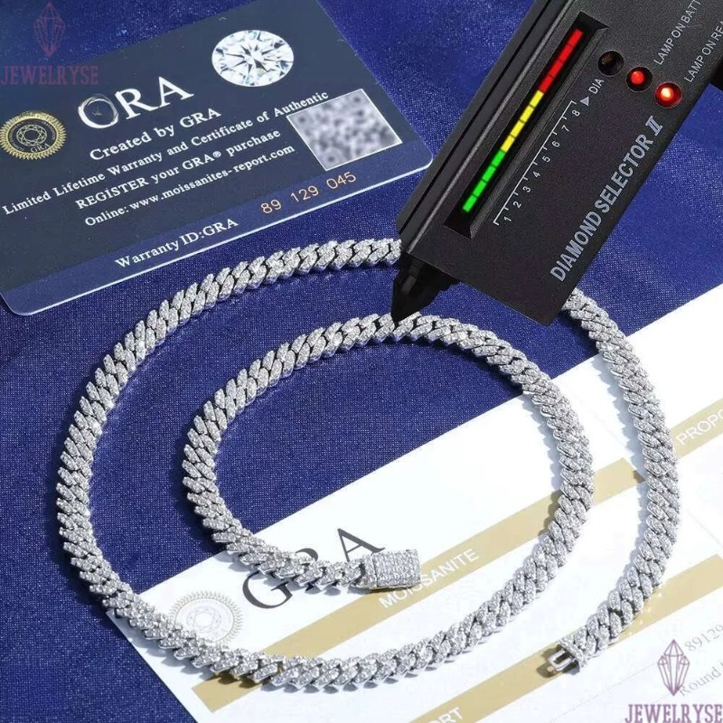 NUOYA High Quality 6MM VVS Moissanite Link Hip Hop Jewelry Women White Gold Cuban Chain Necklace for Gift