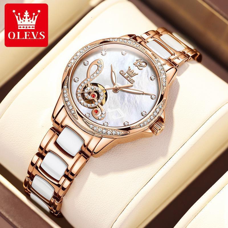 OLEVS Designer Luxury Women's Watches Fully Automatic Mechanical Watches Diamond-encrusted Note Dials Fashionable Ladies' Business Watches F