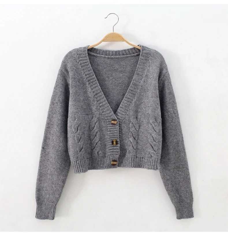 Short style high-waisted slim plastic sweater women spring new single-breasted knitted cardigan twist small jacket M260306