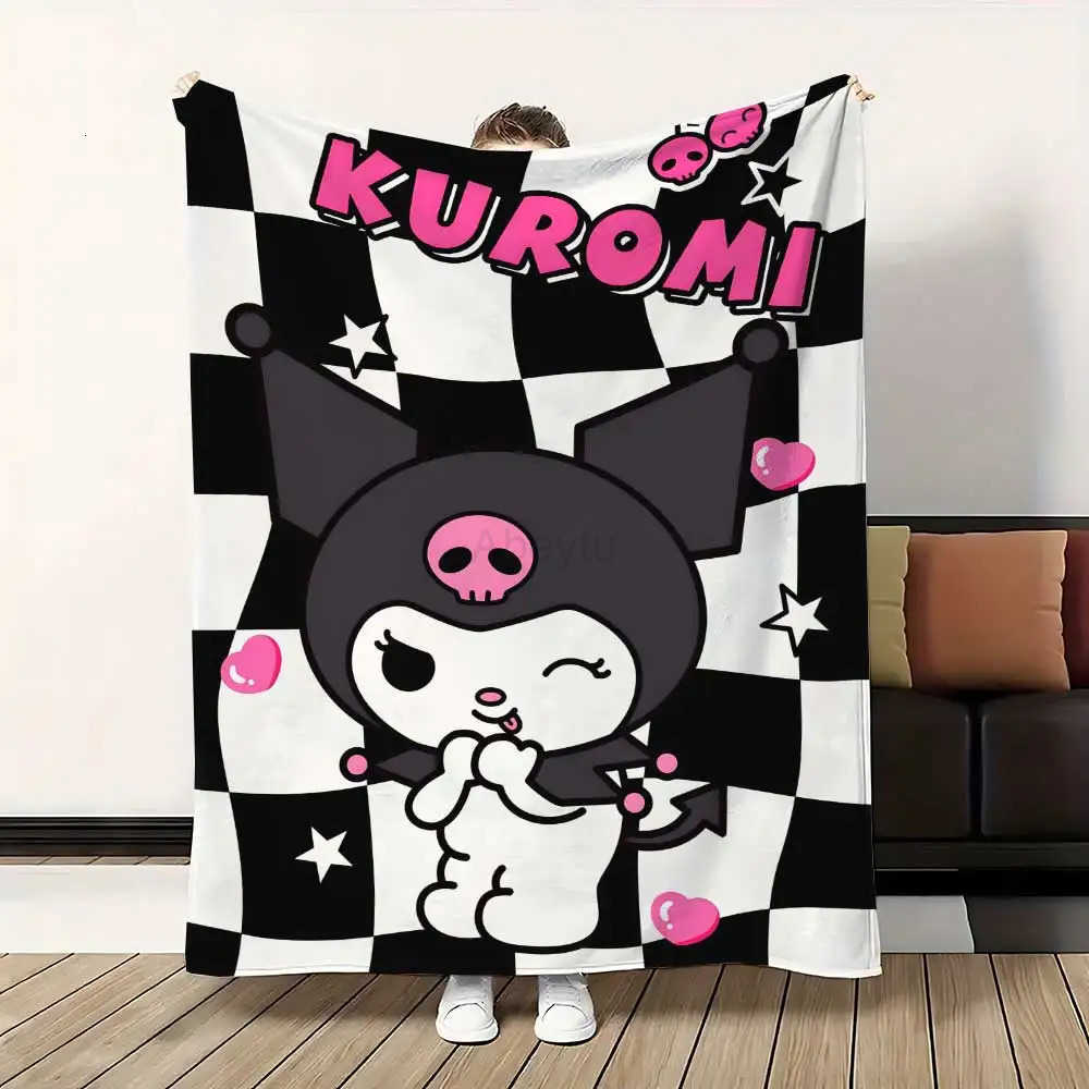 Sanrio Kawaii Kuromis Flannel Blanket for Sofas Luxury Blankets and Throws Fluffy Plaid Home Interior Sofa Throw Knee Soft Nap Bed H251201