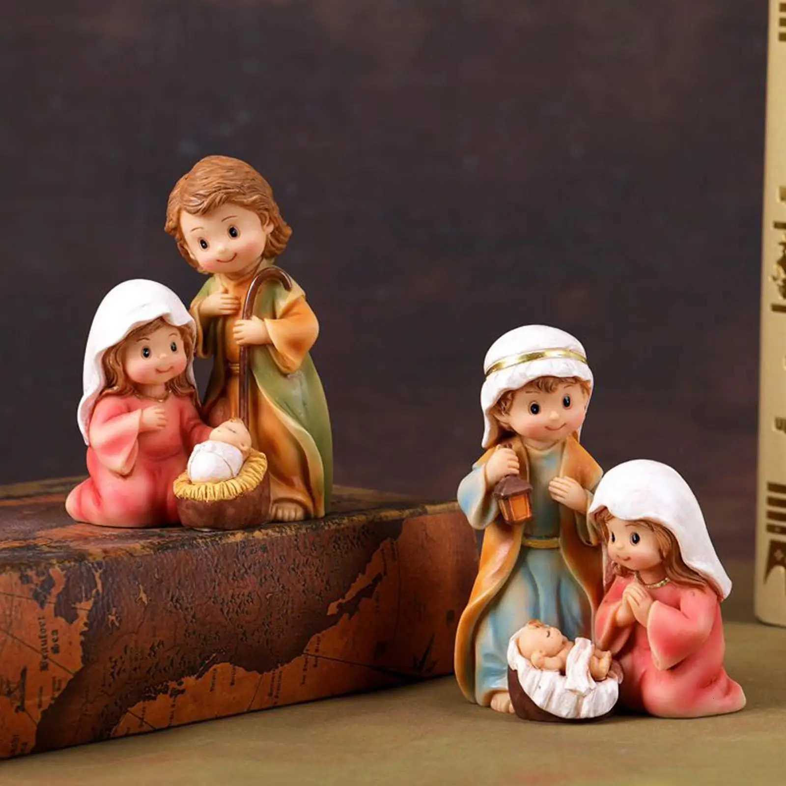 Holy Family Statue Resin Christmas Decor Figurine Desktop Birth of Jesus Statue for Bookcase Window Sill Bookshelf Display H251129