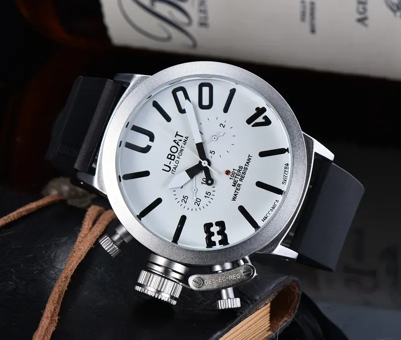 U Big Boat Watch Five-pin Men's Sport Silver black rubber Classic Dome luxury brand watch from Wind Montre de02