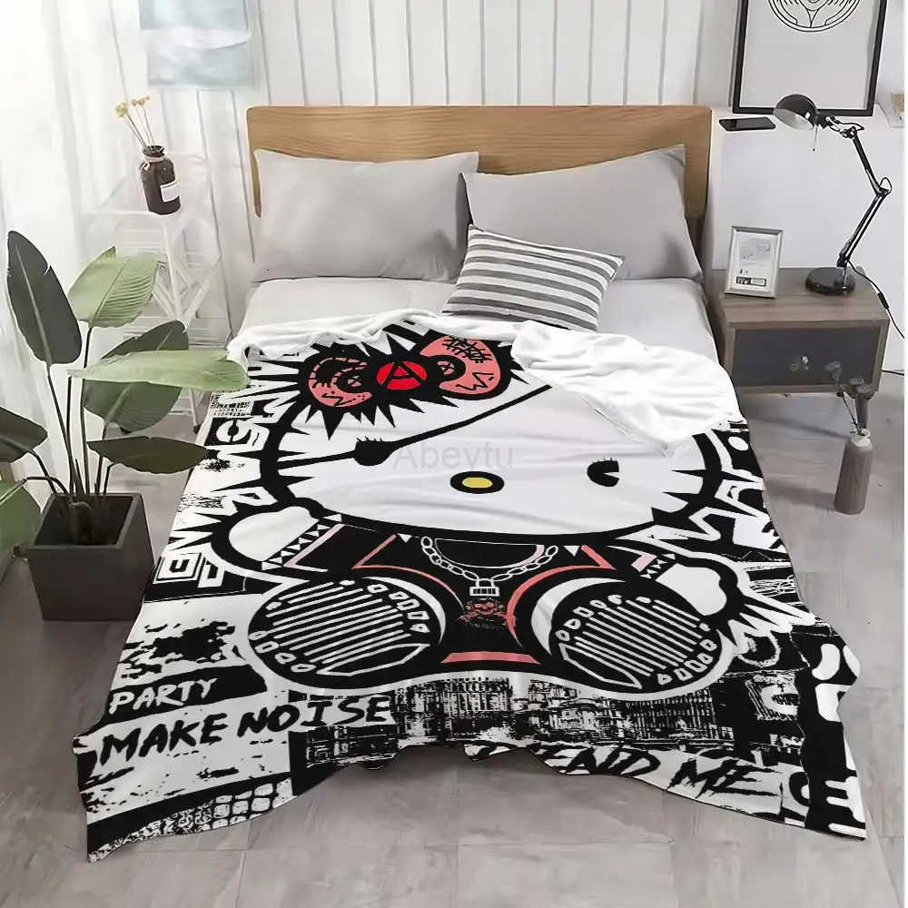 Sanrio Kawaii Cat Hellos Warm Blanket Throw Furry Winter Blankets for Adults Microfiber Bedding Home Interior Fluffy Plaid Sofa Knee H251201