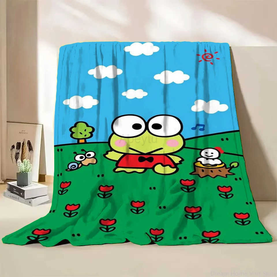 Sanrio Keroppi Summer Winter Children Adult Soft Flannel Blanket Fluffy Baby Kids Plush for Bedroom Travel Office Cover Blankets H251201