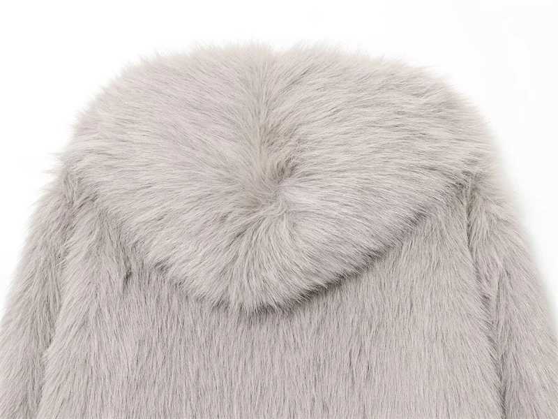 Womens Coat 2025 Winter New Gray Long-Sleeve Faux Fur Hooded Warm Loose Coat Casual Fashion High-End PersonalizedT251201