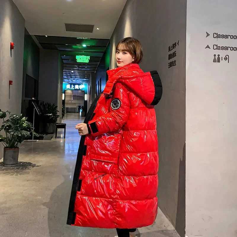 Black Glossy Parker Female Warm Winter Thicken Down cotton Jacket Windproof Rainproof Womens Hooded Coat Casual Long OvercoatT251201