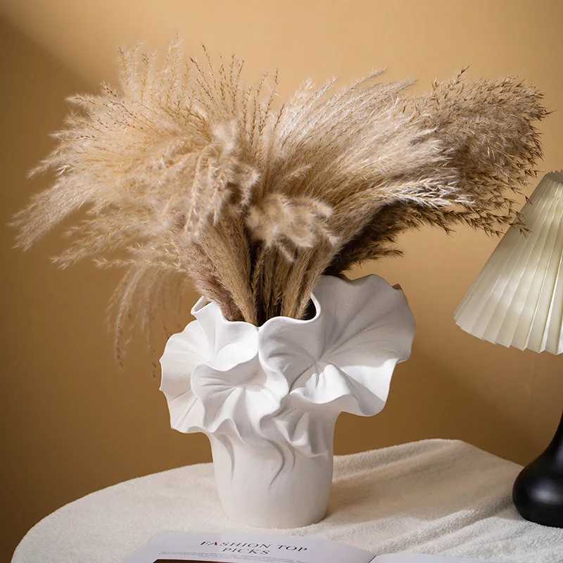 Ceramic Vase Handmade Petal Pleats Flower Vase Flower Arrangement Accessories Terrarium Flowerpot Ro Decoration Accessories Y251201