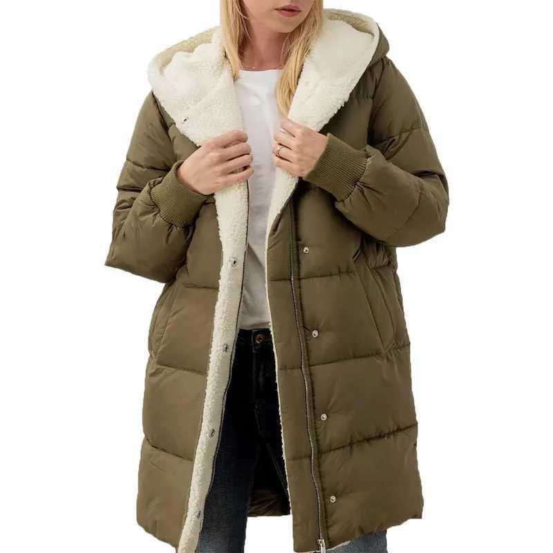 Womens Winter Warm Coats Sherpa Fleece Lined Long Hooded Puffer JacketT251201
