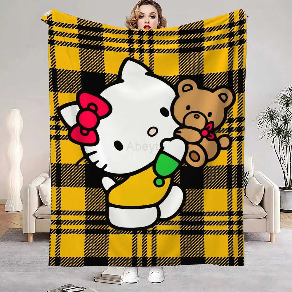 Sanrio Cute Throw Blanket for Sofa Decoration Kawaii Cat Hellos Luxury Blankets Throws Home Interior Fluffy Plaid Microfiber Bedding H251201