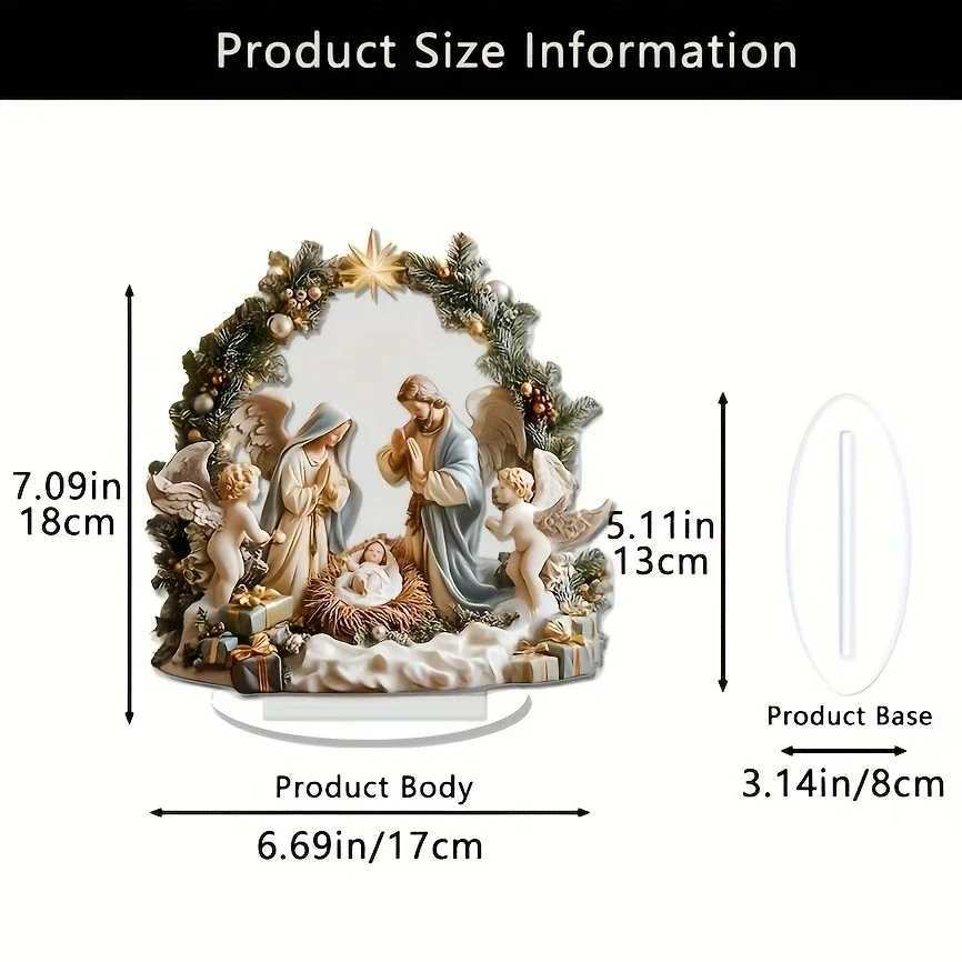 1pcs 2D Acrylic Desktop Christmas Decor - Jesus Birth Scene Virgin Mary Angel Cartoon Color Print He Festive Gifts H251129