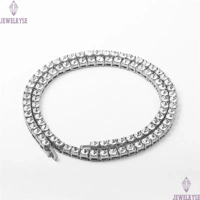 Iced Out Tennis Chains 1 Row Mens Necklaces Gold Silver Plated Luxury Fashion Artificial Diamond Rhinestone Bling Hip Hop Jewelry Bracelet for Women