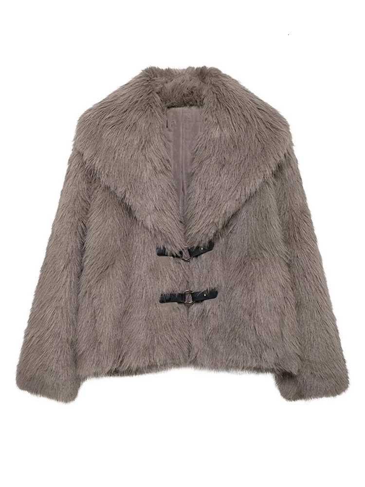 Womens Thick Warm Faux Fur Jacket Fashion Lapel Collar Solid Fluffy Fur Coat Winter New Long Sleeve Female Chic OuterwearT251201