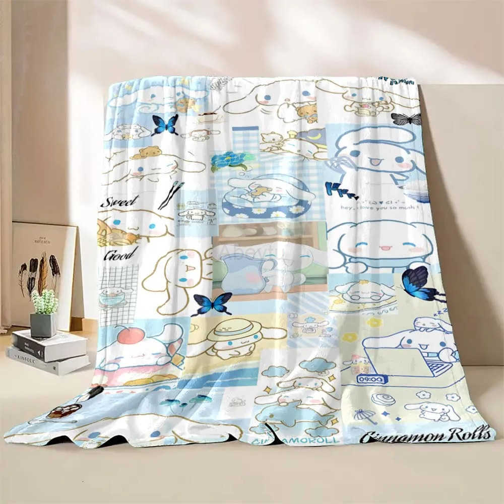 Sanrio Japanese Hello Kitty Blanket Cinnamoroll Cartoon Print Flannel Office Soft Fluffy Shawl Blanket Plush Nap Cover Girl Gift H251201