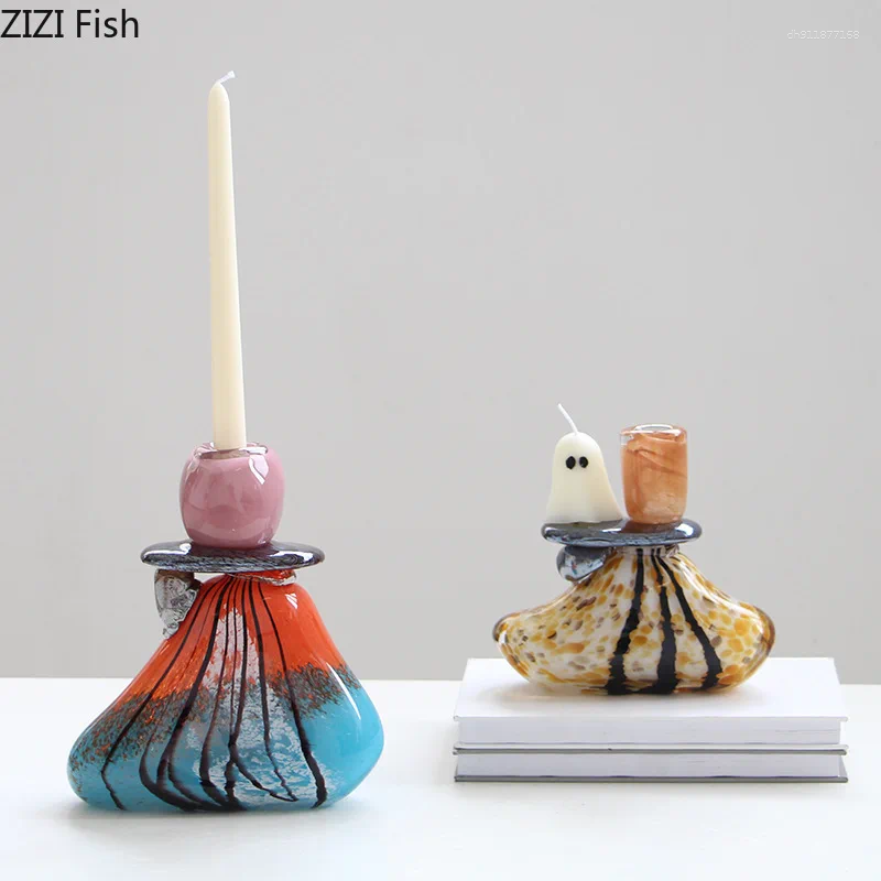 Candle Holders Mottled Painted Glass Holder Creative Ornaments Candlestick Table Decoration Candelabrum Wax Melt Burner Aroma XJ260305