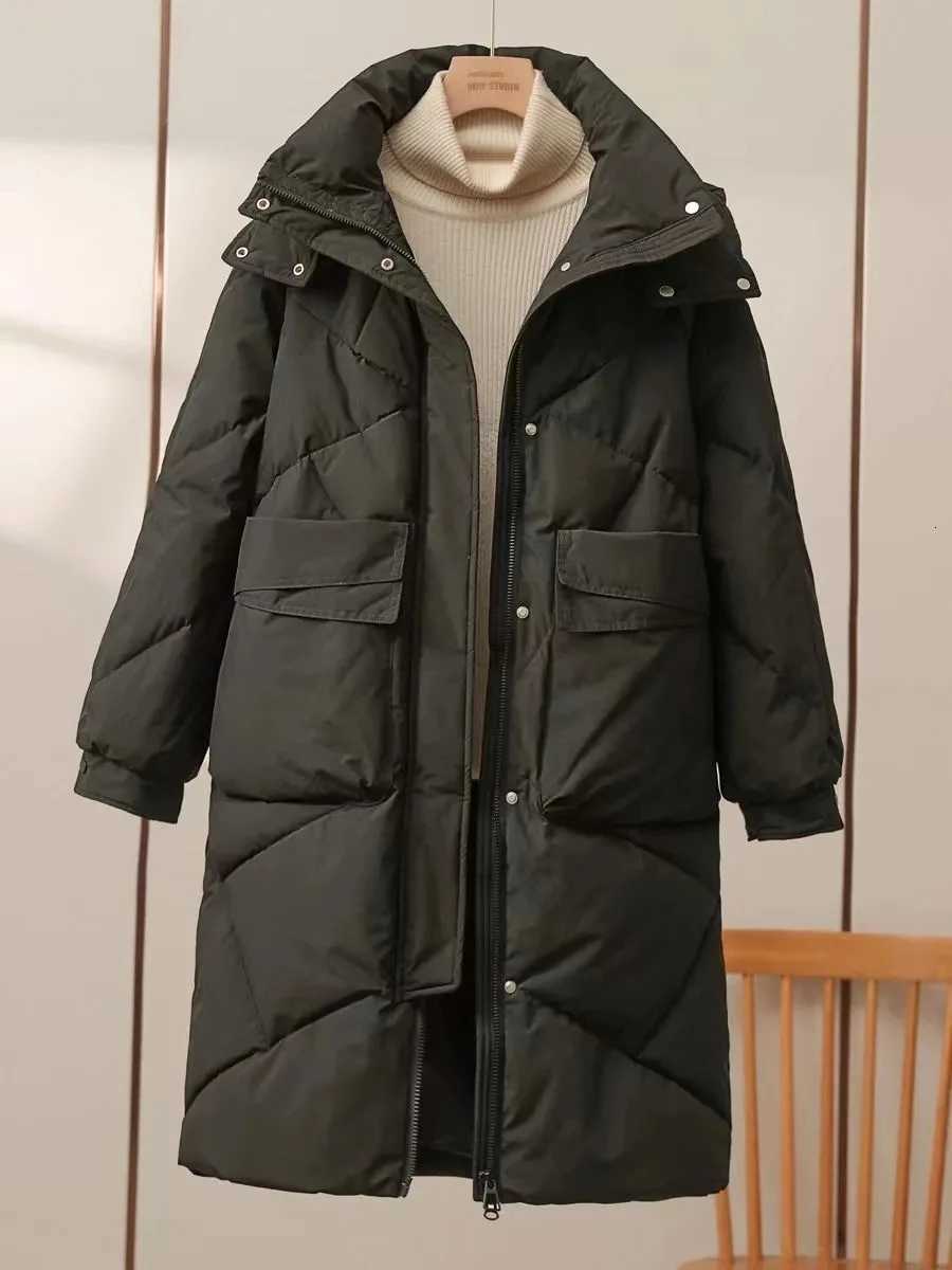 2025 New Women Long Down Cotton Jacket Korean Loose Cotton Coat Winter Thicken Warm Women Parkas Winter Outwear Hooded CoatT251201