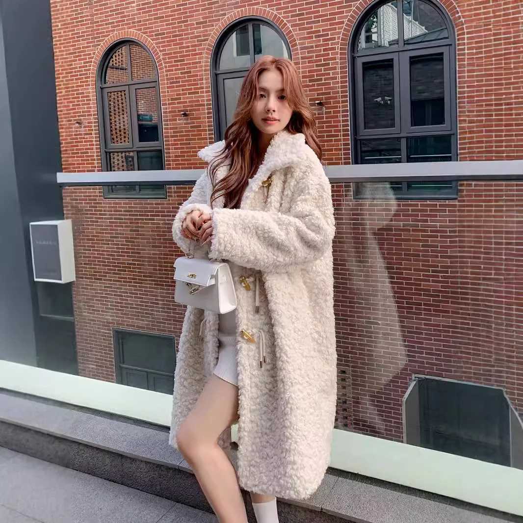 Mid Length Coat Women Faux Fur Coats Lamb Wool Jackets Turn Down Collar Thick Y2k Streetwear Jacket Outerwear Autumn WinterT251201