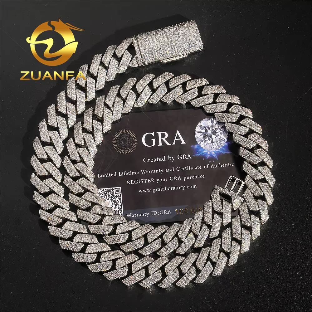 Hip Hop Jewelry Pass Diamond Tester 15mm 4Row Miami Cuban Chain Fully Iced Out Vvs Solid 925 Moissanite Cuban Link