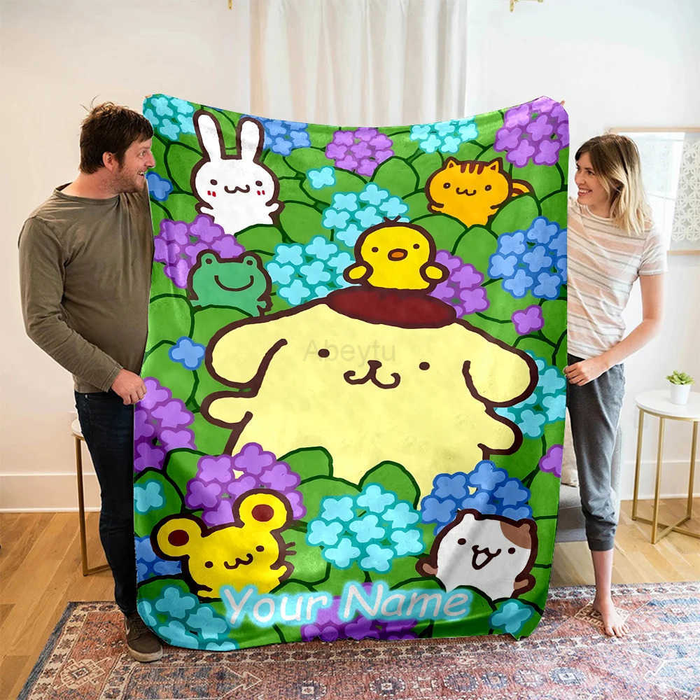 Sanrio Customized Name Personalized Blanket Pom Purin Print Adult Children Warm Blankets Suitable Home Sofa Travel Office H251201