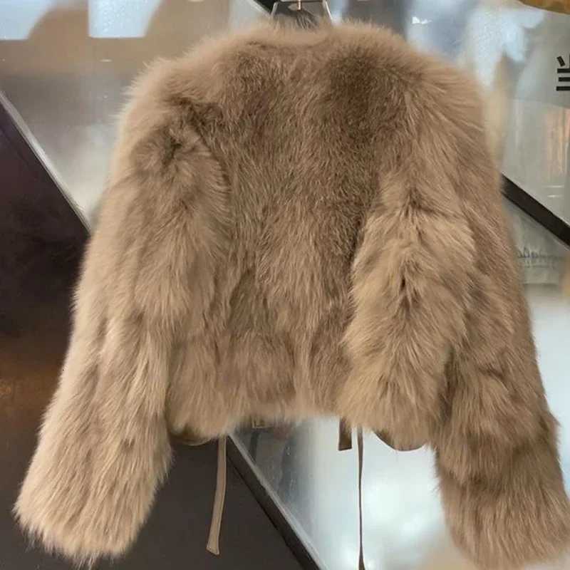 2024 autumn and winter new fur coat womens short style imitation fox fur Korean version versatile lace up thick topT251201