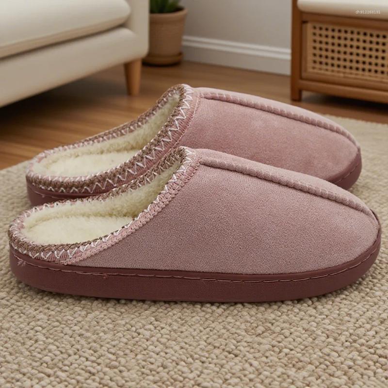 Slippers Cotton For Autumn And Winter Indoor Thick-Soled Non-Slip Couple Warm Fleece-Lined Soft Sole