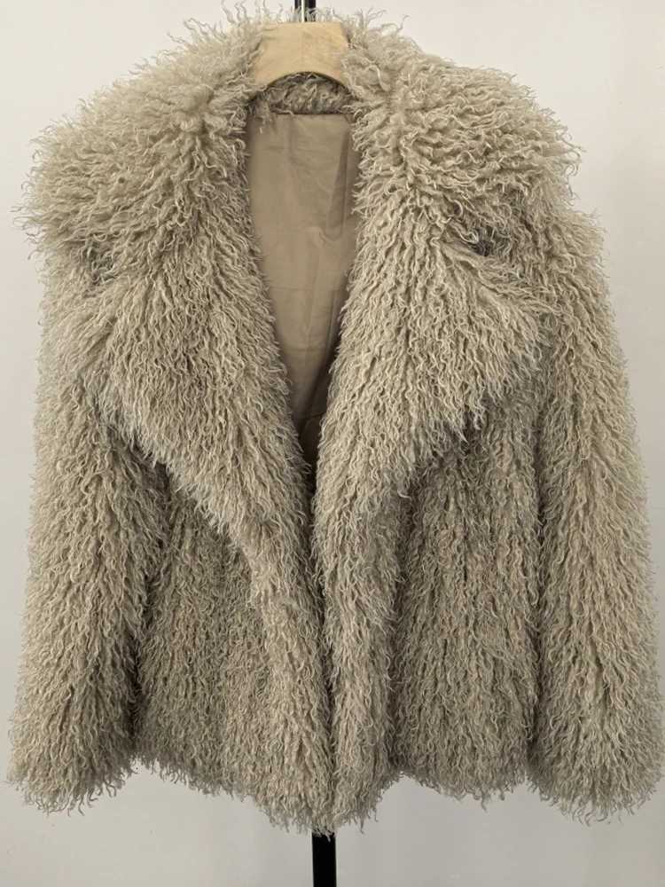 Aynaray 2025 Winter Women Faux Fur Jacket Solid Khaki Long Sleeve Thick Warm Outwear Fluffy Coat For WomenT251201