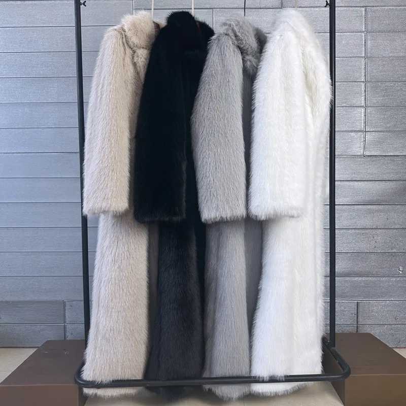 Maxi Women Faux Fur Coat White Jacket Autumn Winter Large Coats Overcoat Work Loose Long Thick Coat Warm Jackets Elegant CoatsT251201