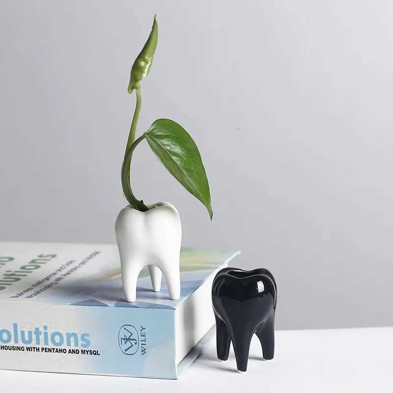 Cartoon Tooth Flowerpot Lovely Hydroponic Porcelain Flowerpot Succent Pot Garden Accessories Balcony Decorations Plant Pot Y251201