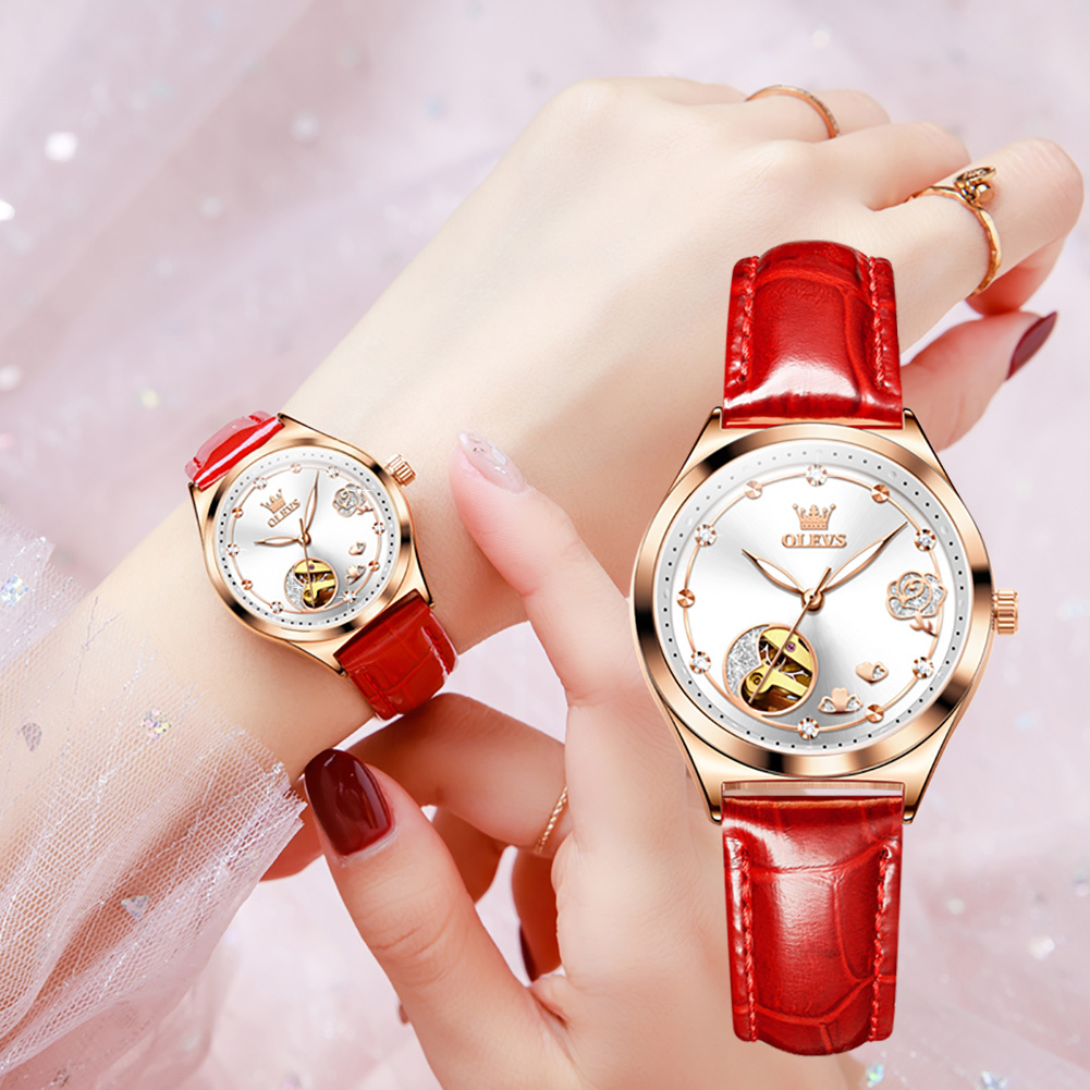 OLEVS Designer Luxury Watches Diamond Studded Hollow Out Mechanical Waterproof Women's Watch Business Men's Watch Free Shipping Wholesale