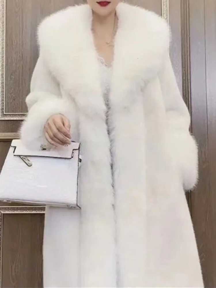 ZMEENNA Womens Long Faux Fur Coat Oversized Collar Trim Cuff Warm Winter Outerwear Elegant Full Sleeve Jacket Black ZM4466T251201