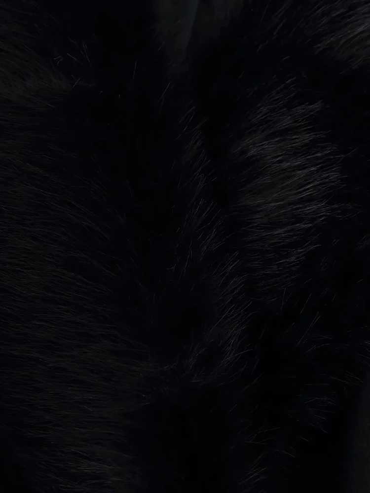 Women New Slim Black Faux Fur Woolen Patchwork Women Long Coat Chic Belt Full Sleeve Button Female Outwea CoatsT251201