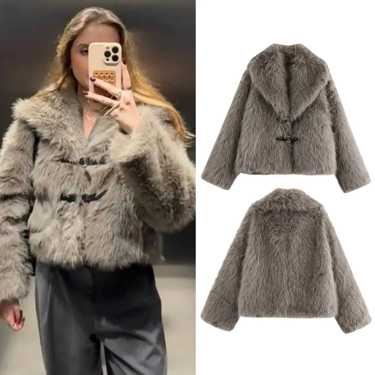 Womens Autumn Winter Warm Faux Fur Jacket Female Long Sleeved Coat Fashionable Loose Thicken Single-Breasted Jackets StreetwearT251201