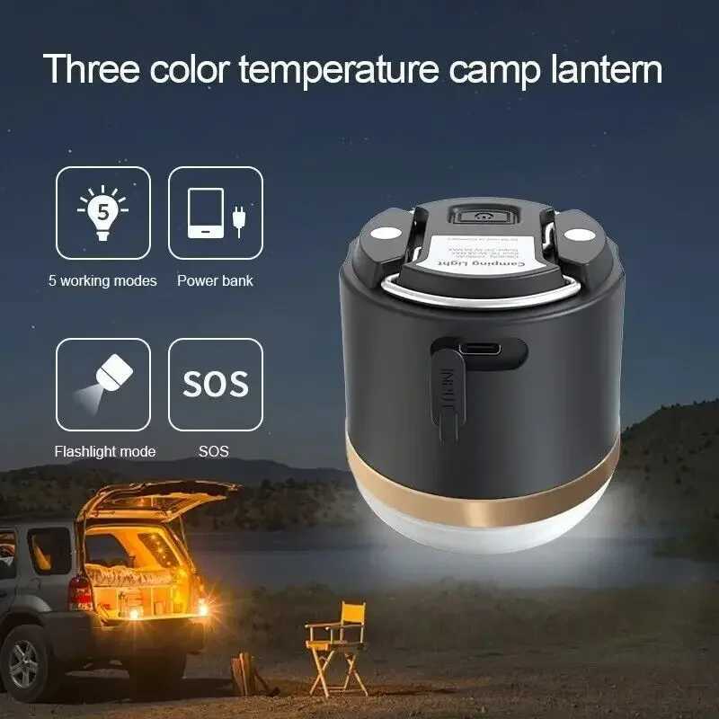 Portable Outdoor Camping Lantern Super Bright Flashlight USB Rechargeable Magnetic Work Light Dimmable Waterproof Emergency Lamp M251201