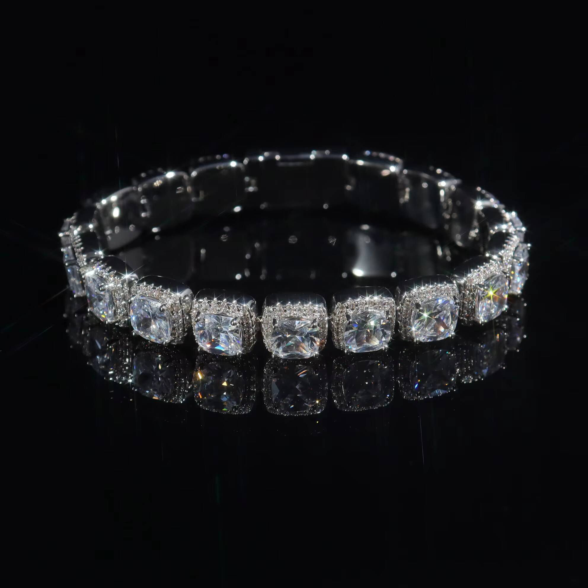 Hip Hop Trendy Jewelry 12mm Iced Out Moissanite Diamond Halo Sugar Bracelet S925 Silver Tennis Chain Bracelet Bangle for Men