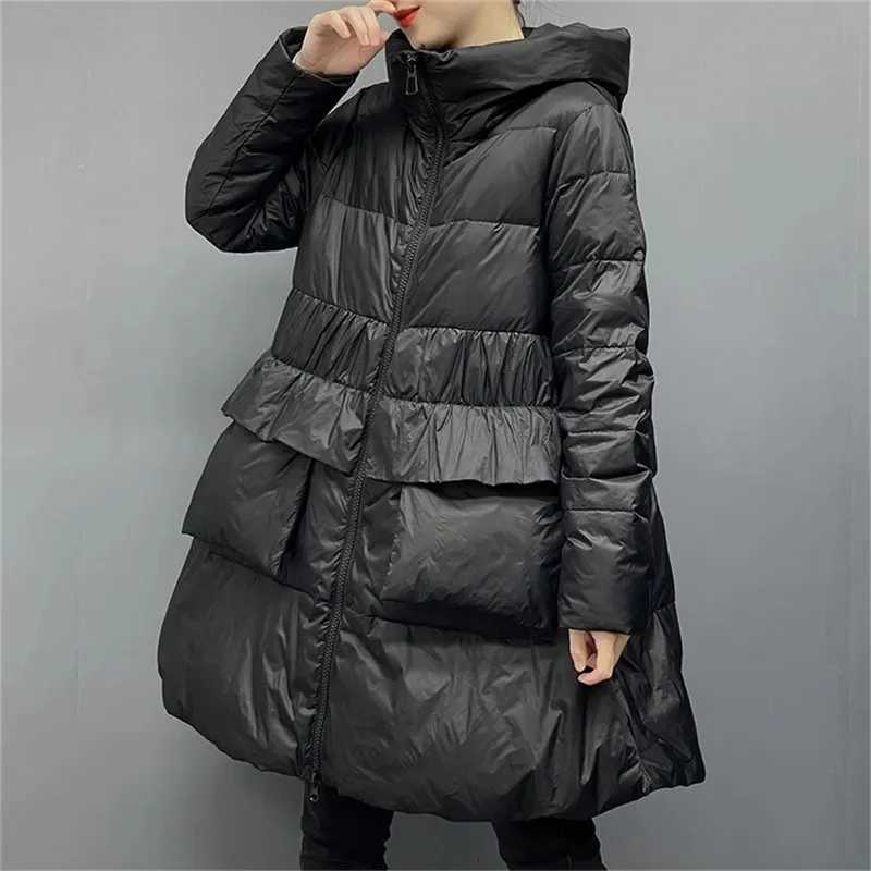 Korean Winter Down Cotton Jacket 2024 New Women Parkas Puffer Jacket Hooded Long Fluffy Loose Snow Wear Puffer Coat Bread JacketT251201