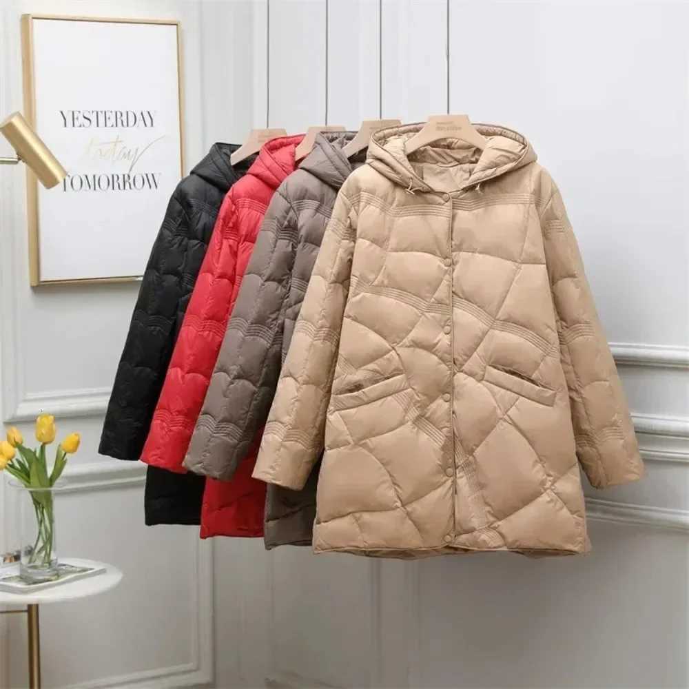 Clothing Casual Oversize Puffer Jackets Down Jacket Women Chaqueta Mujer Fashion Mid-length White Duck Down Coat FemaleT251201