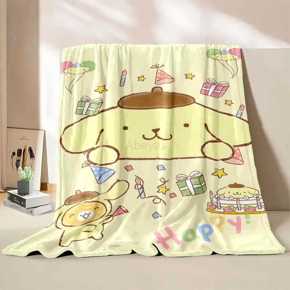 Sanrio Pompom Purin Dog Cartoon Flannel Blankets Anime Soft Fluffy Plush Blanket Sofa Office Quilt Throw Picnic Beach Towel H251201