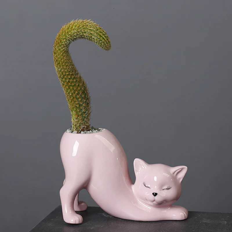 Cartoon Cat Flower Pot Vase Cute Cat Tail Succent Planting Pot Porcelain Flower Vase Flowerpot He Decoration Accessories Y251201